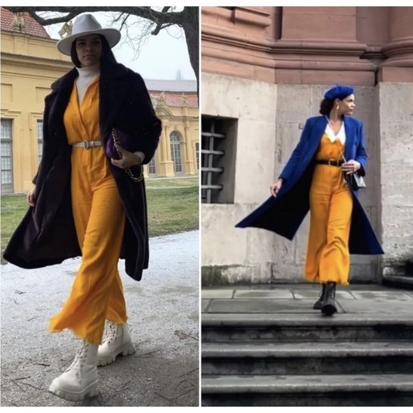 Zara NWT Women FULL LENGTH JACQUARD JUMPSUIT BLOGGERS FAV Orange/Yellow Medium - Picture 3 of 16